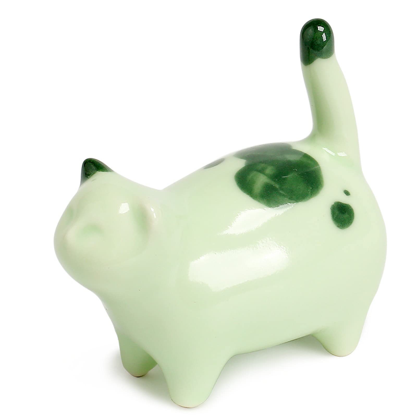 Ornamento in ceramica Figurina gatto verde Animale Scultura artigianale Ornamento Arti Home Office Desktop Decor Regalo di nozze