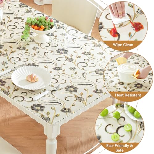 Image of LovePads Floral Table Protector 24 x 36 Inch, 1.5mm Thick Plastic Table Cover, Waterproof Vinyl Tablecloth Rectangular Desk Protector Mat for Kitchen, Dining Room & Coffee Tabletop