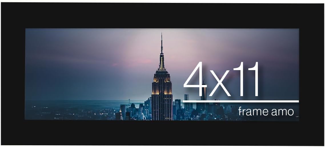 Frame Amo 4x11 Black Modern Picture Frame, 1 inch Border, Acrylic Front, for Wall or Table