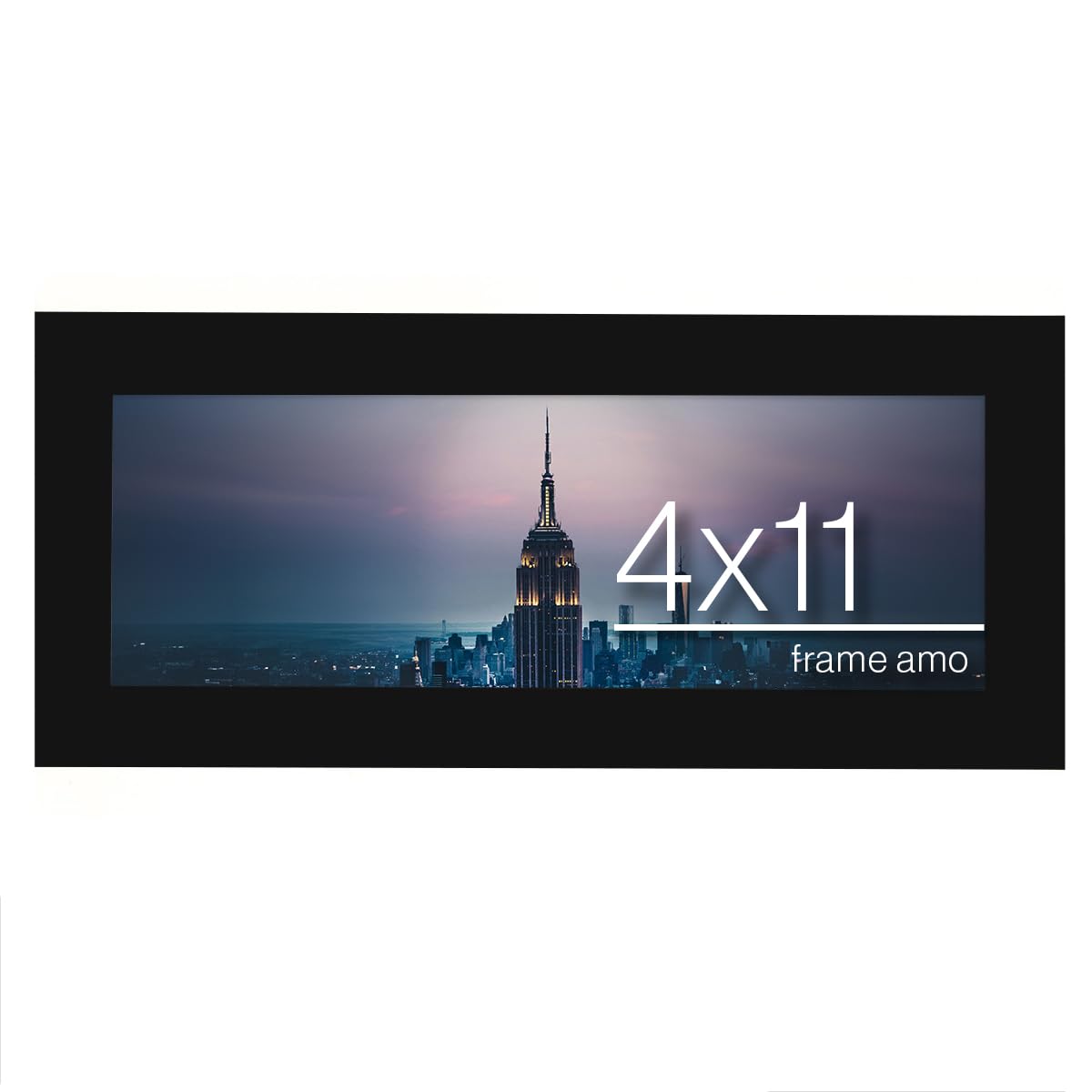 Frame Amo 4x11 Black Modern Picture Frame, 1 inch Border, Acrylic Front, for Wall or Table