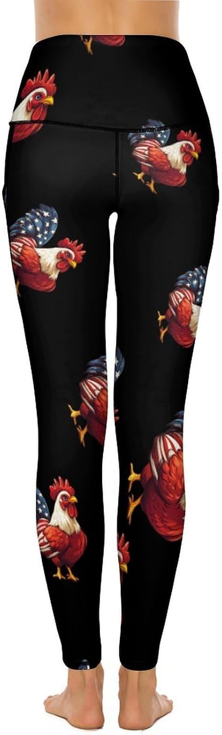 Funny Chicken Us Flag Womens Yoga Pants High Waist Tummy Control Workout Leggings