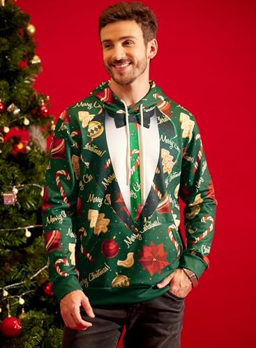 Arvilhill Ugly Xmas Hoodies for Men Pocket Holiday Jumper Adult 3D Graphic Print Sweatshirts Funny XL - Image 3
