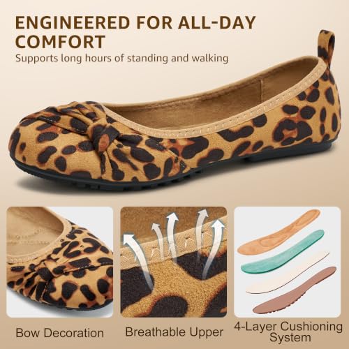 Image of Ecetana Comfortable Ballet Flats for Women: Lightweight Cushioned Foldable Slip-On Work Shoes with Memory Foam - All Day Walking Comfort - Dressy Flats for Office Business