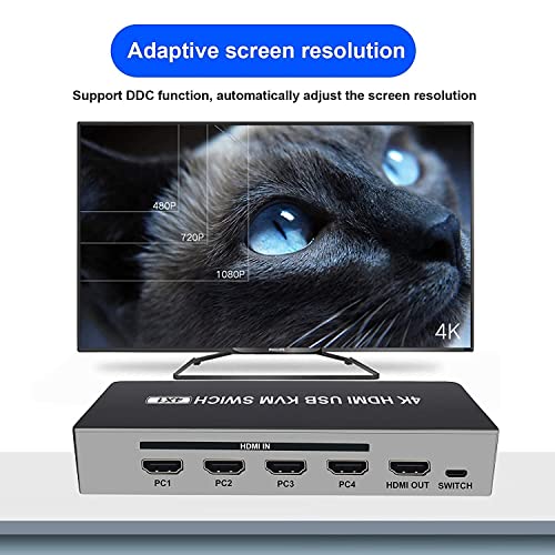 Orivision Hdmi Kvm Switch, 4K@30Hz Max Uhd Resolution Selector Switch,Hdmi Switcher 4 Port Usb Peripheral Box Switching Hub With 1 Button Switch, 4 Cable #TOP4