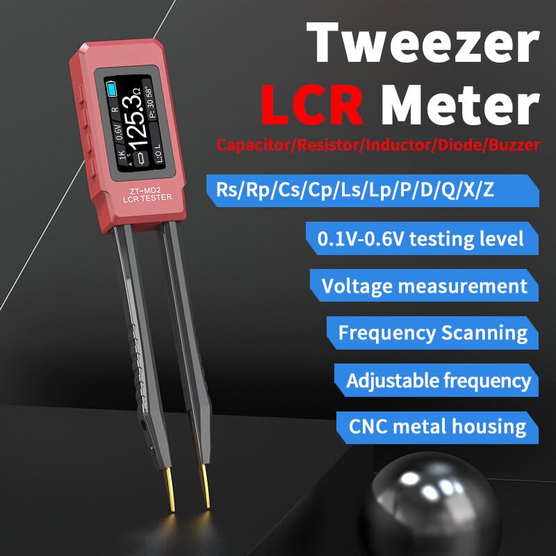 LCR Meter, Xiangtat ZT-MD2 10KHz LCR Meter Tweezer with 0.5% Accuracy, Digital Multimeter Tester with OLED Display, Tester for SMD, ESR, Resistor, Capacitor, Inductance, Voltage, Frequency, Diode