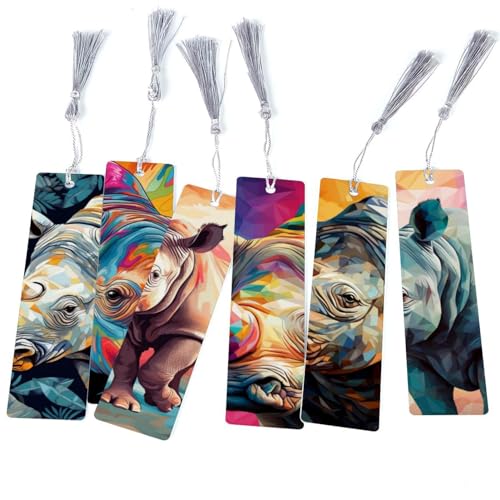 Marque-pages rhinocéros colorés lot de 6 pour livres