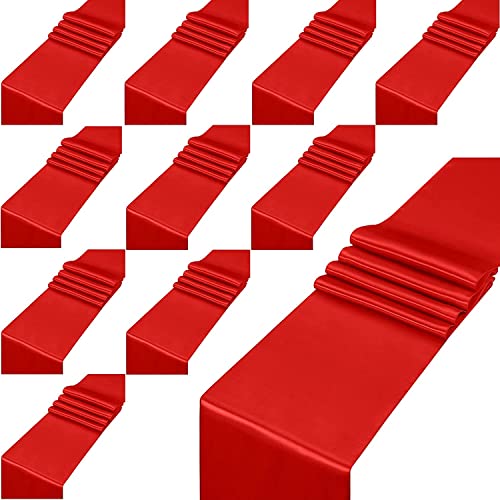 KAHEIGN 12 Pièces Chemin de Table en Satin, 30CM x 275CM Rouge Long Chemin de Table en Satin de Soie de Mariage pour Décoration de Chaise Table de Fête Mariage...