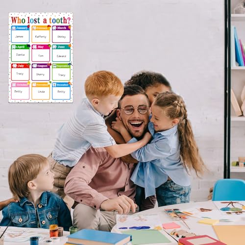 Image of BIZIBAFF Who Lost A Tooth Chart Poster - Confetti Who Lost A Tooth Posters for Classroom Bulletin Board Lost Teeth Calendar Learning Chart Decorations for Elementary Classrooms Teacher Supplies