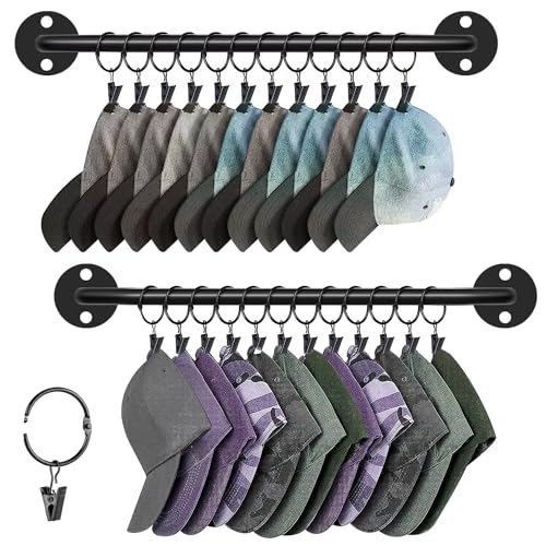 Consejos para Comprar Estanterías para colgadores - solo los mejores. 45 RONSXY 2Pcs Organizador de Gorras de Pared con 20 Ganchos y Pinzas Ajustables, 2 Estantes para Sombreros y Bufandas,Colgador Organizador para Clóset, Puerta, Recámara, Entrada,...