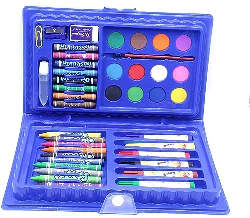 Image of Color Set 46 Pieces Art Craft Color Kit (Crayons, Water Color, Sketch Pens) for Kids (Multicolor) (Blue)