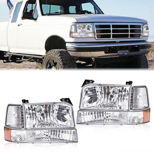 Image of G-PLUS Headlights Assembly Fit 1992-1996 Ford F150 F250 F350 Super Duty(Incl.1997 9th Old Body Style),Fit 1992-1996 Bronco w /Corner Signal Headlamps Clear Lens Chrome Housing Amber Reflector
