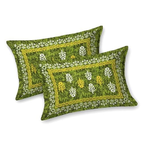 Image of RajasthaniKart Pure 100% Cotton Double Bed Sheet with 2 Pillow Covers (Bedsheet for Double Bed Cotton, Green Small Booty Jaipuri, King Size,5300)