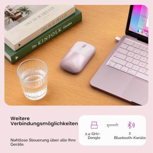 SATECHI Kabellose Maus Slim EX, Bluetooth & 2,4 GHz, Aufladbar, Rosa – Ansicht 4
