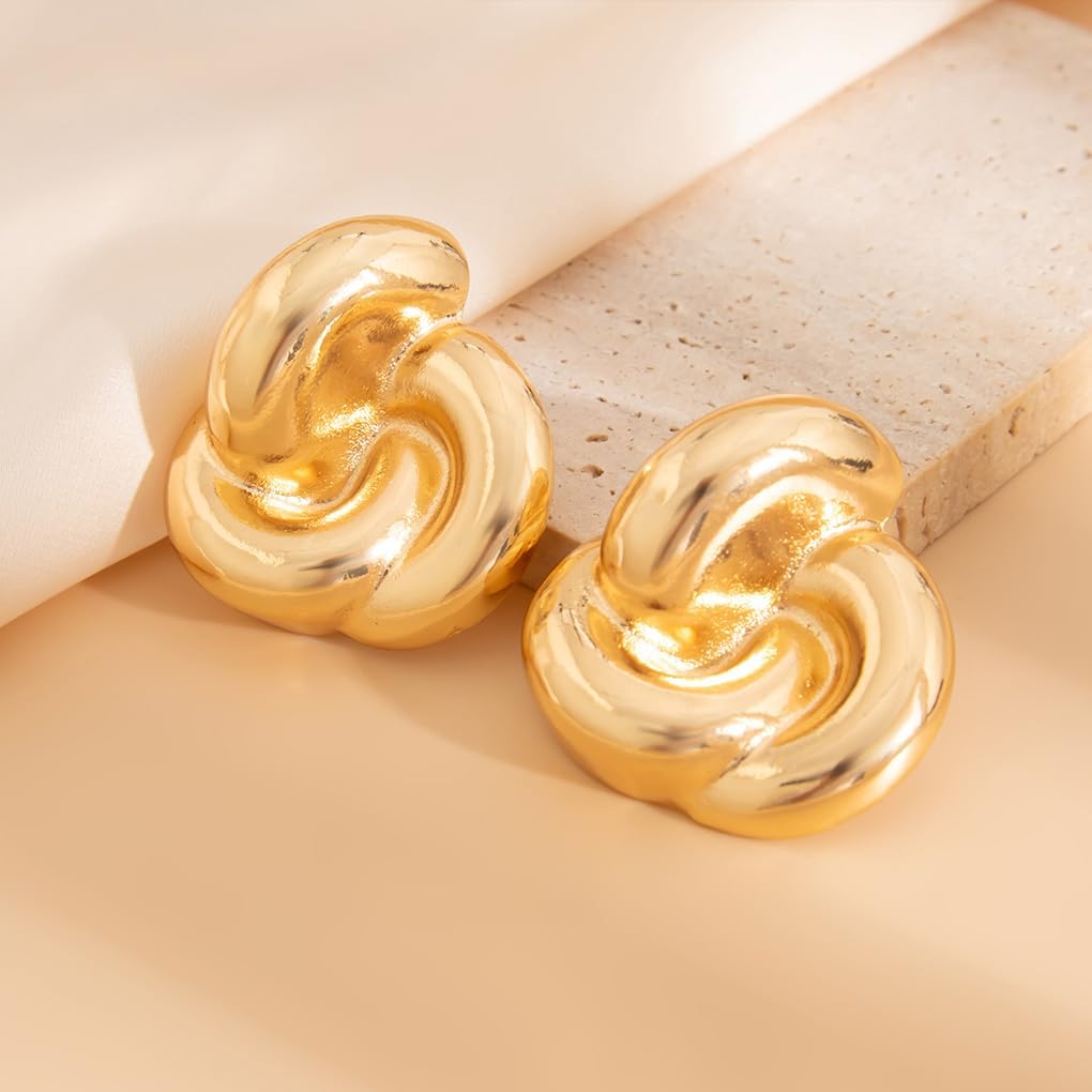 Chunky Twisted Gold Statement Knot Stud Earrings for Women Thick Irregular Geometric Stud Earrings Twist Wrap Spiral Earring Jewelry Accessories - Image 6