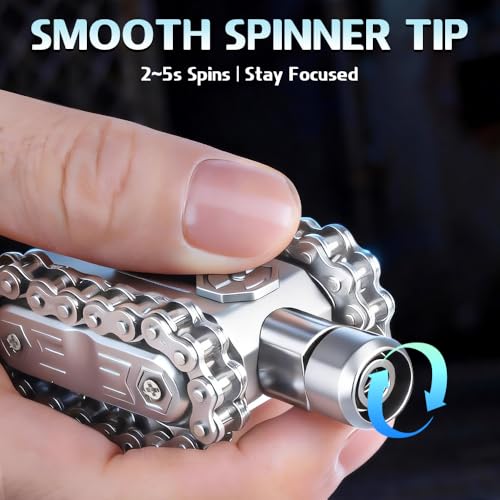 Image of Fidget Slider Chain Spinner 4 in 1 Heavy Duty Tank Hand Roller Toy, Tactile Clicking Sound Haptic Fidget Toy, EDC Anxiety Focus Sensory Tool Gift for Men Teen Boy, Silvery /Metal