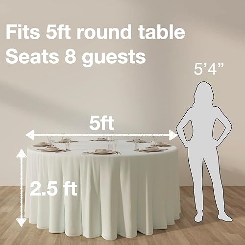 Miniatura 3 de Mantel redondo blanco grande de 120 pulgadas para mesa plegable redonda de 5 a 6 pies con capacidad para 6 a 8 invitados, para mesa con 6 sillas.