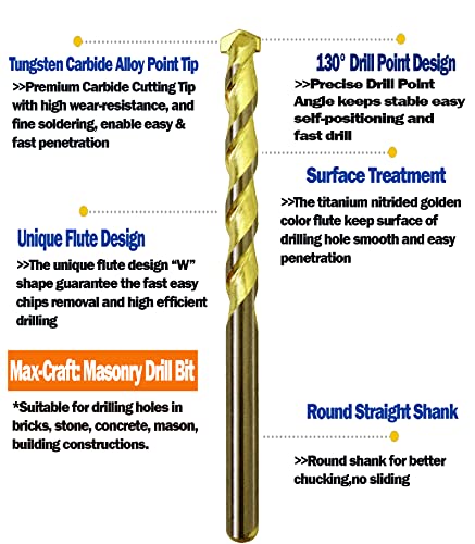 Masonry Drill Bit Set 1/8 In. Carbide Tip Golden Flute Drill Concrete Rock-10Pcs #TOP1