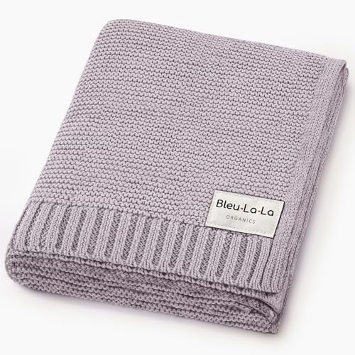 Image of Bleu La La Heritage Knit Organic Swaddle Blanket for Girls - 100% Organic Cotton Knit Receving Swaddler - Warm Cozy Swaddling Blanket for Newborns Infants & Toddler (One size - Dreamy Lilac)