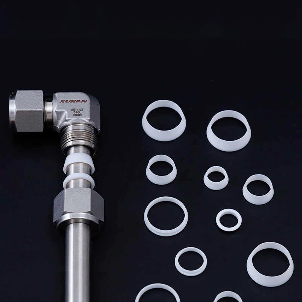 Zestaw 5 Podwójnych Ferrule PTFE do Szkła/Kwarcu | Wytrzymała konstrukcja, niezawodne uszcz., odp. chem., wytrzym. ciśn., wielokr., polerowana pow.(1")