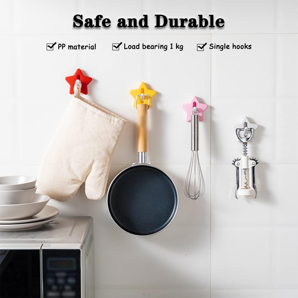 Wall Hook，Door Hook, Wall Hooks Wall Hooks Decorative Adhesive Pentagram Creative Hangers, Kitchen Household Sticky Hook, Entrance No Punching Key Hook, Load Bearing 1kg (Color : Star(Red), Size : 6.5