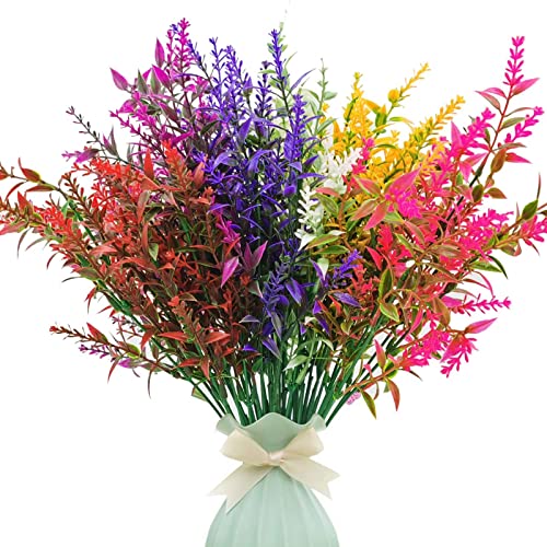 Sequpr 12 Bundles Artificial Lavender Plants Outdoor For Home Decoration, Fake Flowers Plastic For Wedding Kitchen Garden Window Box Porch Office Indoor Table Top Desk Potted Flowers (Multicolor) #TOP7