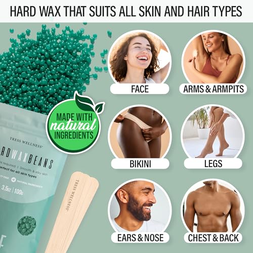 Image of Tress Wellness Award Winning Waxing Kit for Sensitive Skin - Safe for Face & Skin, Easy to Use - At-Home Kit for Face, Bikini, Brazilian & Full Body - Digital Display, Green Mountain