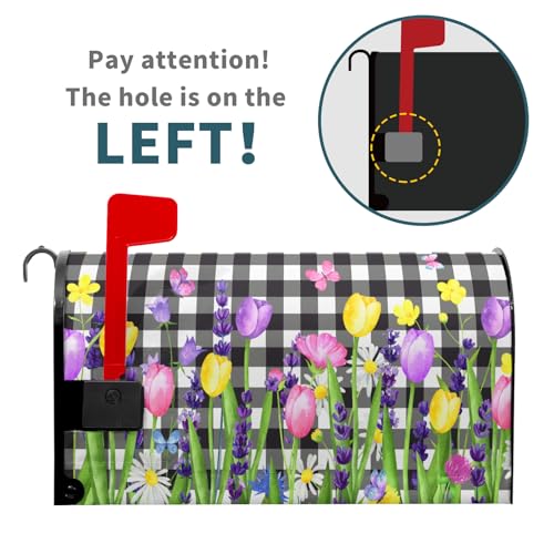 Image of Harooni Spring Summer Flowers Magnetic Mailbox Cover Standard Size 18x21in Tulips Florals Mailbox Cover Magnetic Spring Decor Mailbox Wraps Post Letter Box Cover for Home Garden Yard Outdoor Decor