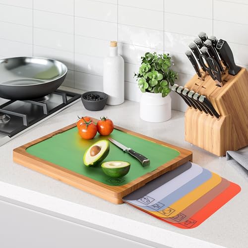 Tabla de cortar rectangular de bambú con 7 tapetes codificados miniatura 3