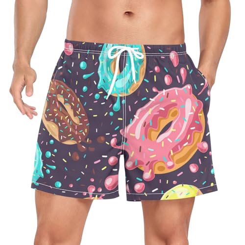 Mens Swim Trunks Colorful Donut Swim Shorts Quick Dry Beach Shorts with Compression Liner and Zipper Pocket