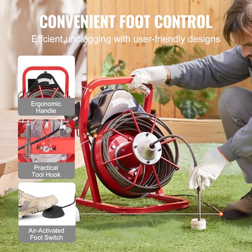 Déboucheur électrique de canalisation VEVOR 250W avec commande à pied et 4 coupeurs - 7