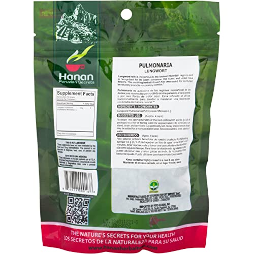 Hanan Lungwort (Pulmonaria) Loose Leaf Tea 1.8 Oz (50 G) - Dried Pulmonaria Plant Leaves - Herbal Tea Supplement #TOP1