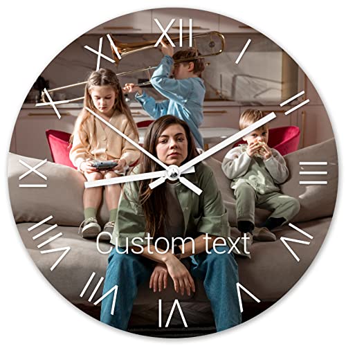 ＨＡＯＡＮＧＺＨＥ Reloj De Pared Personalizado, Reloj de Pared Personalizado con Imagen, sin tictac, Imagen, Texto y Logotipo, Relojes de Pared Personalizados para decoración de Sala de Estar, Oficina, PVC