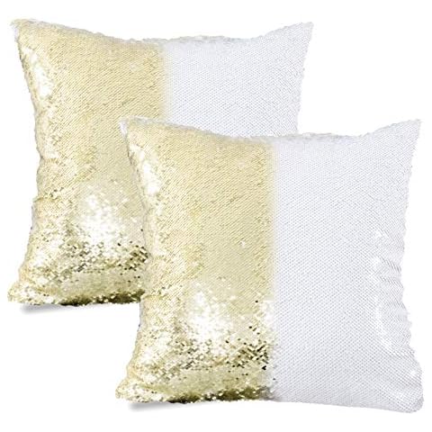 HMQIANG Sequin Pillow Covers 16''x16'' Set of 2 Light Gold Flip Glitter Reversible Personalized Sublimation Blanks DIY Printing Cushion Pillow Cases for Couch Cover