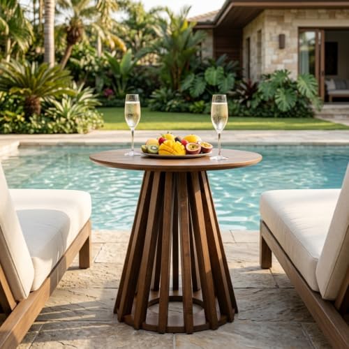 Image of Walnut Round Fluted Small End Table Set of 2, 19.7 inch Side Table Nightstand
