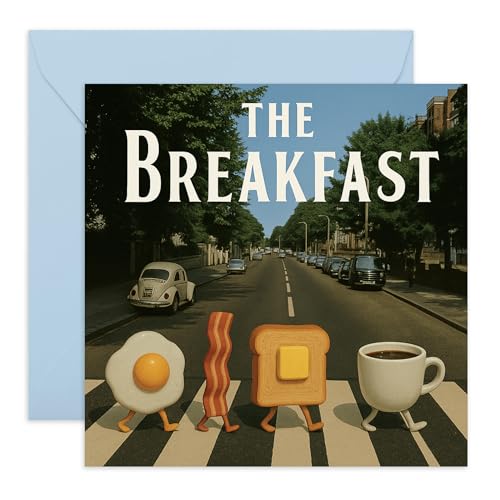 The Breakfast Card Abbey Road Crossing - Food Lovers Greeting Card Eggs Bacon Toast Coffee Cute Humour Friend Bestie Partner Sibling Mum Dad Colleague - Birthday or Just Because Card