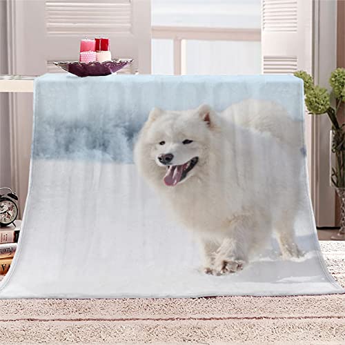 Flanelle Couverture 180X220 cm Blanket Chien Couverture 3D pour Enfant Garcon Fille Couverture Chaude Samoyède Microfibre Fluffy Douce Canape Couverture Sieste Couverture Cover