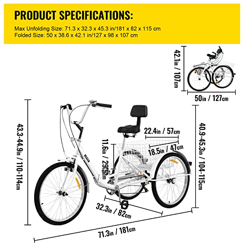 Image of 26'' 7-Speed Adult Tricycle - Foldable 3 Wheel Bike for Adults (White)