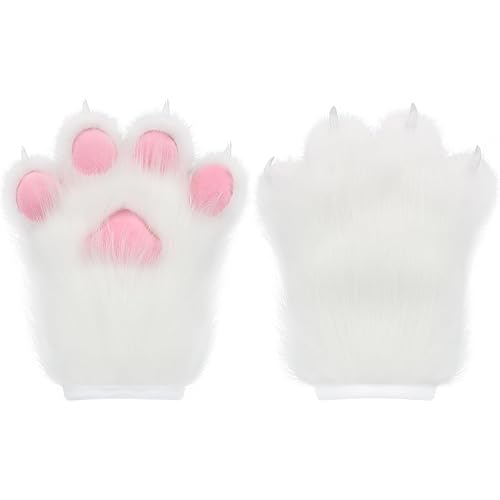 HAOAN Furry Faux Fur Fox Cat Paws Gloves Animal Fursuit Mittens Halloween Christmas Cosplay Costume Props