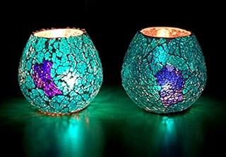 ESPLANADE Tealight Tea light Votive Candle Holders Votive - Blue Glass (Set of 2)