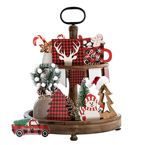 Timpfee Plateau de Noël à étages - Plateau de service en bois - Décoration de table pour Noël, maison, cuisine (plateau non inclus) Cover