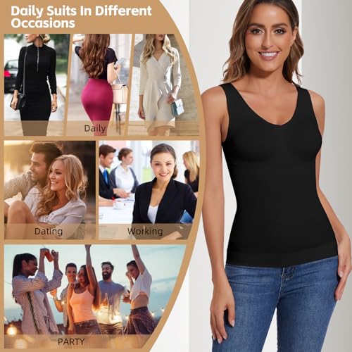 JOYSHAPER Women's Shapewear Tops Padded Bra Shapewear Tank V-Neck Cami Shaper Compression Tank Tops for Tummy Control Shapewear Camisole Black+White XL — view 4