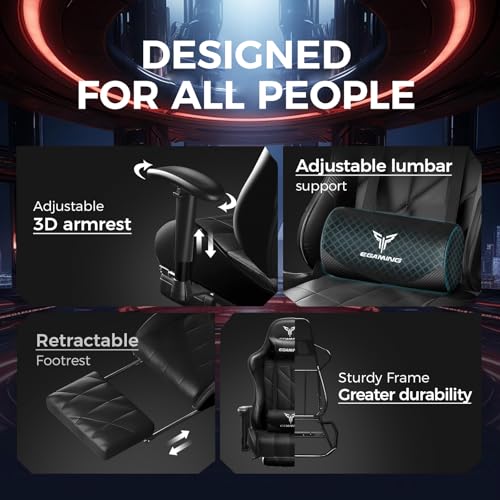 Gaming Chair with 3D Adjustable Armrests, Cow Print Design, Ergonomic Office Chair with High Back, Computer Chair with Footrest,Comfy Diamond Stitching Sest, Game Chair for Adults