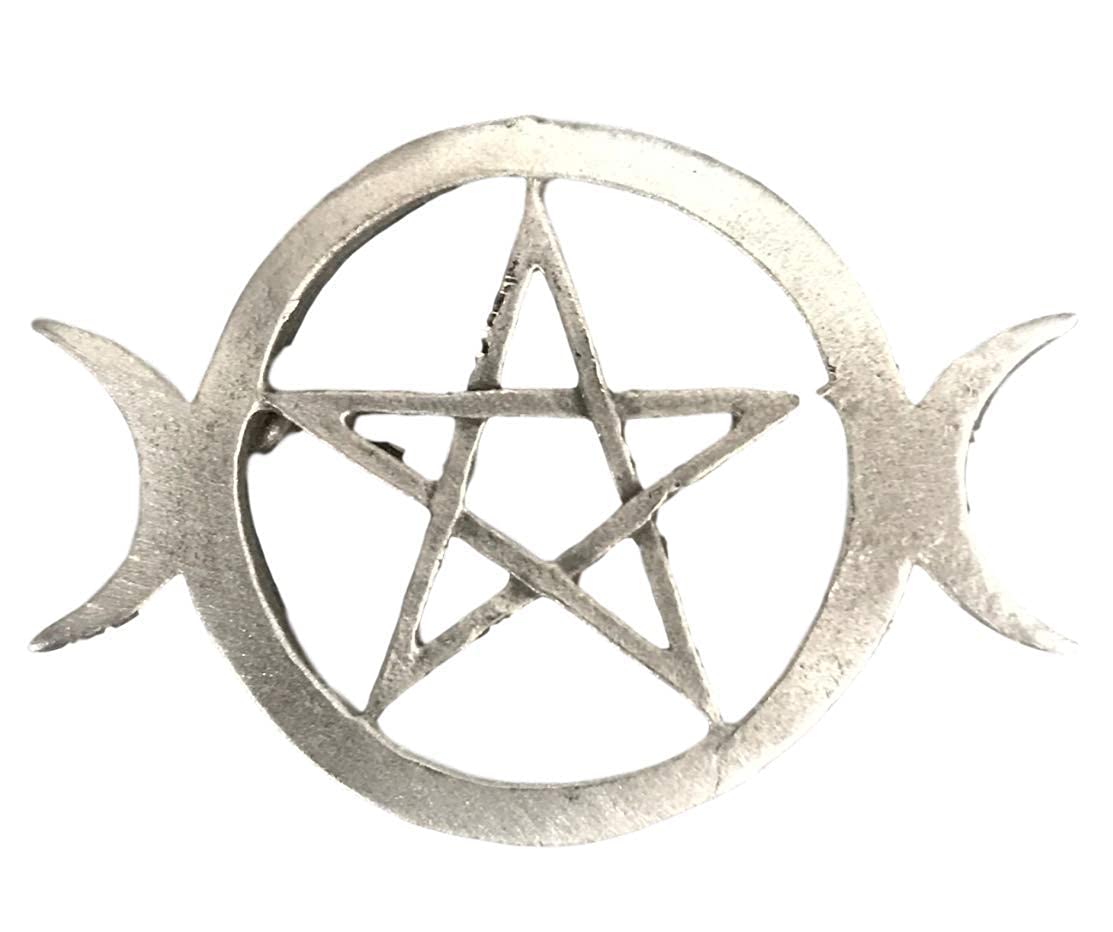 Emblems-Gifts Pentagram And Moons Brooch Handcrafted From English Pewter (BR0794)+ 59mm Button Badge