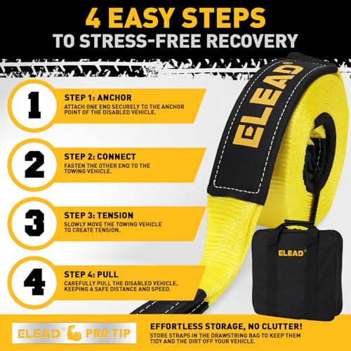 image for ELEAD Recovery Tow Strap Heavy Duty with Hooks 3