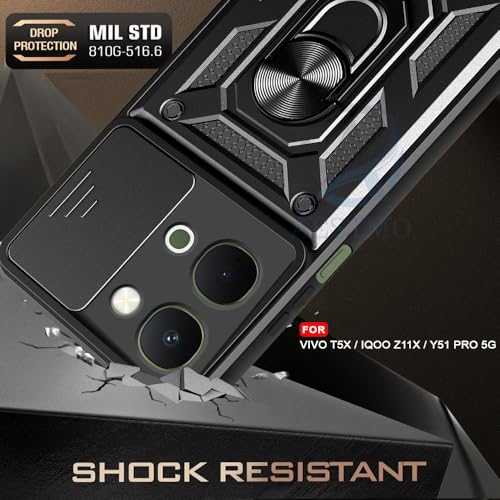 Image of AESTMO Tough Armor iQOO Z11X / Vivo T5X / Vivo Y51 Pro 5G Bumper Back Case Cover | Ring Holder & Sliding Camera Shield Cover | 360 Degree Protection Back Case Cover (Black)