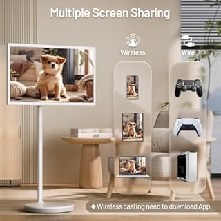 KEFEYA 32-Inch Portable TV with Touch Screen | 6GB RAM + 128GB Storage | 1080P Full HD Portable Monitor with Built-in 8-Hour Battery | Android 13 OS | Rolling TV on Wheels | Remote Control