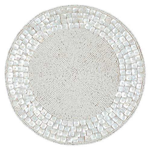 Farmhouse Beaded Placemats For Dining Table- 14 Inch Dia Off White, Beaded Placemats Round For Gathering, Occasional Decoration And Family Parties Celebrations,Set Of 1 #TOP3
