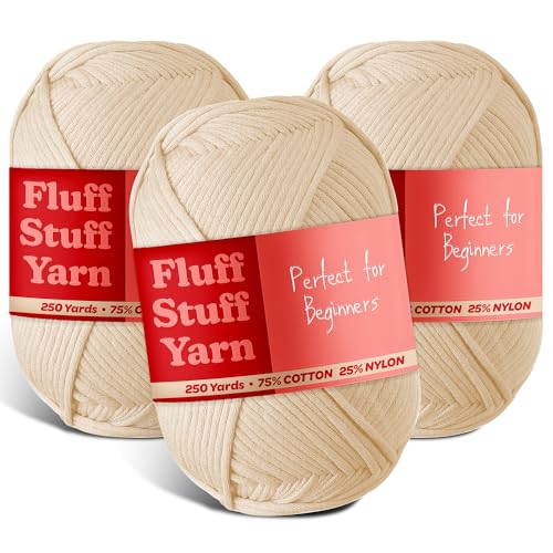 Image of Soft Yarn - Crochet & Knitting Yarn, Beginner Yarn with Easy-to-See Stitches, 3 Pack of 250 Yds Amigurumi Yarn, Cotton-Nylon Blend Tshirt Yarn, Worsted Weight Yarn 4, Beige Yarn