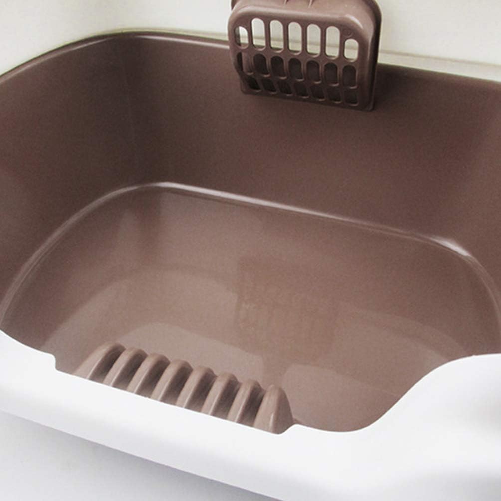 PATKAW Cat Litter Box, 1 Pc Coffee Cat Litter Basin Semi- Enclosed Cat Litter Box with Cat Litter Scoop Cat Litter Toilet for Training Cats to Clean Pet Accessories- 15.74x4.52inch