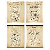 Football Patent Art Prints - Vintage Wall Art Poster Set - Chic Rustic Home Decor for Boys, Kids...